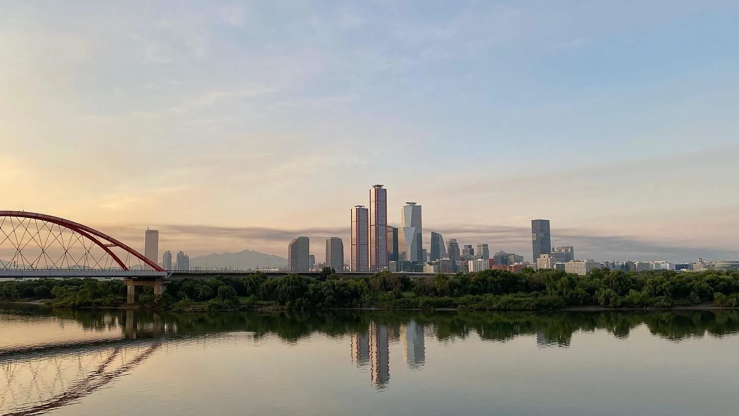 City skyline seen across a river